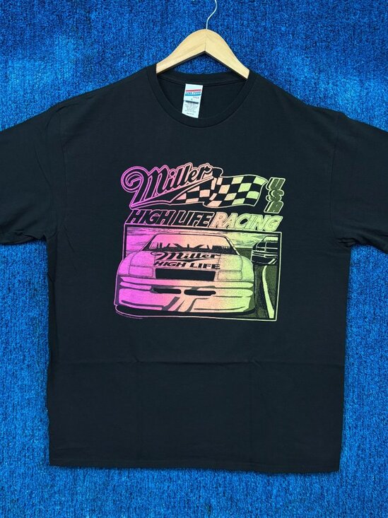Miller High Life USA Racing Neon Hyperwave Beer Promo Tee L - Picture 1 of 4